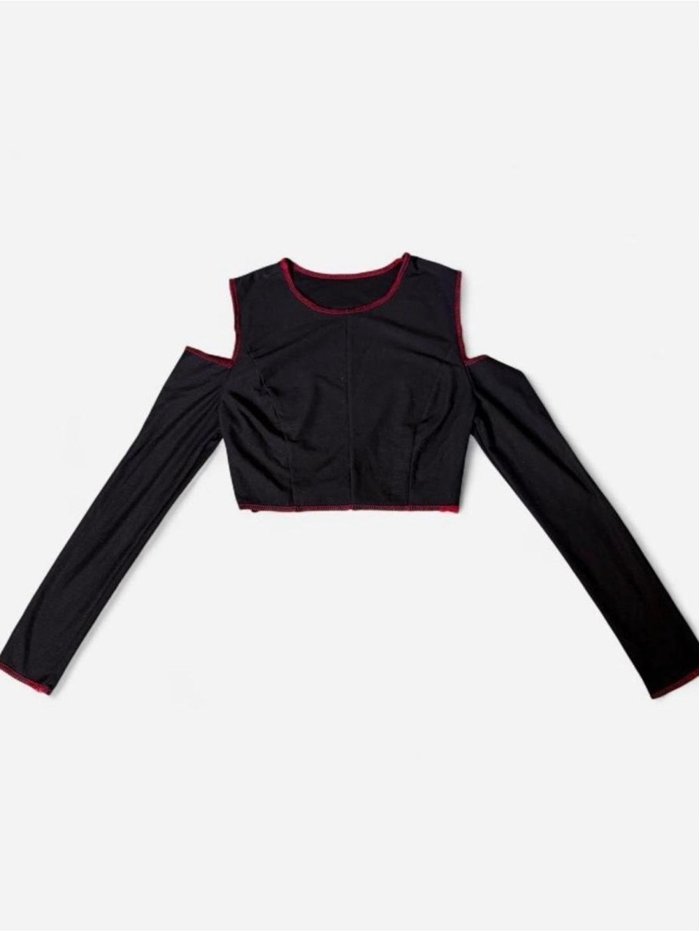 Black Red Trim Cut Out Crop Top Long Sleeve Y2K